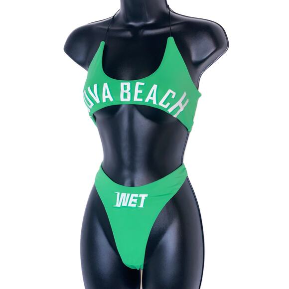Fashion Nova Other - New Medium Fashion Nova Beach Green Splash‎ 2 Piece Bikini Retro Curve Thong Wet